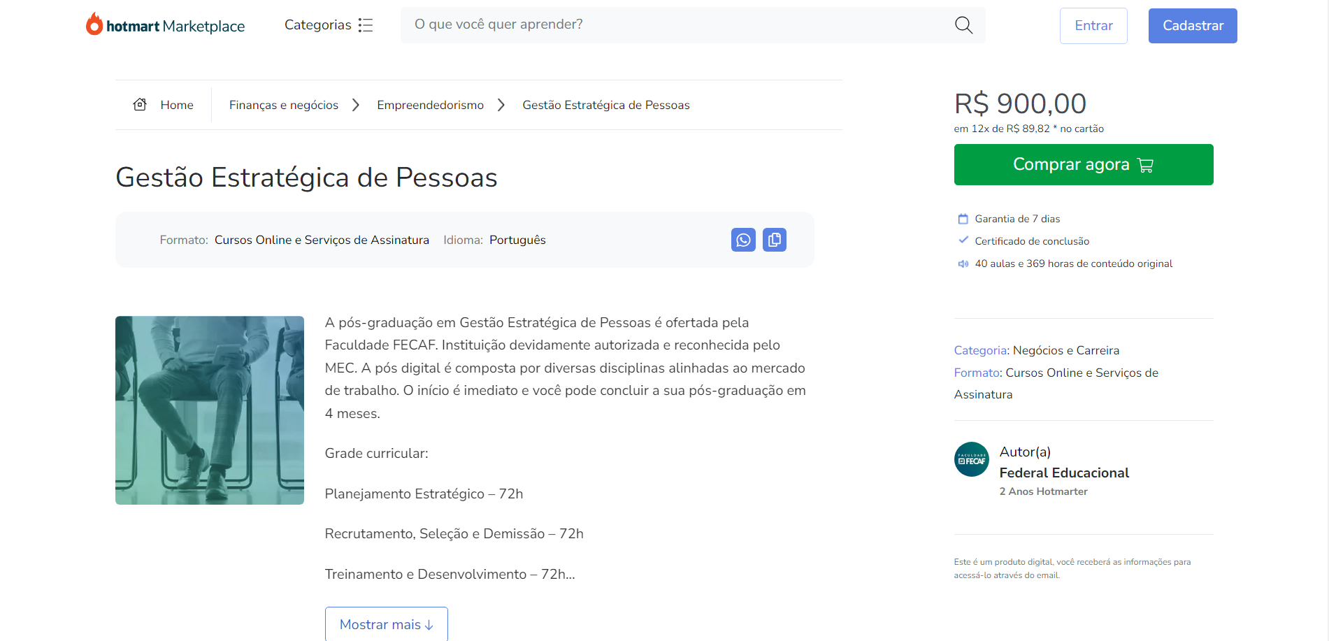 Curso gestão estratégica de pessoas