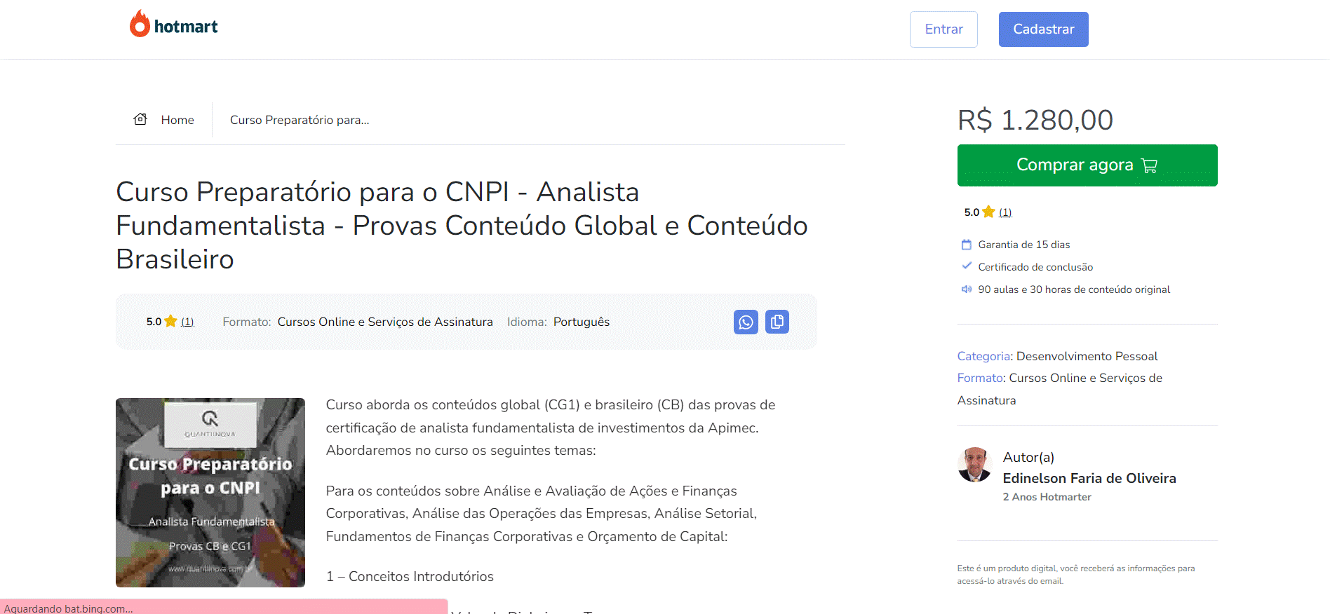 Curso Preparatório para o CNPI - Analista Fundamentalista - Provas Conteúdo Global e Conteúdo Brasileiro