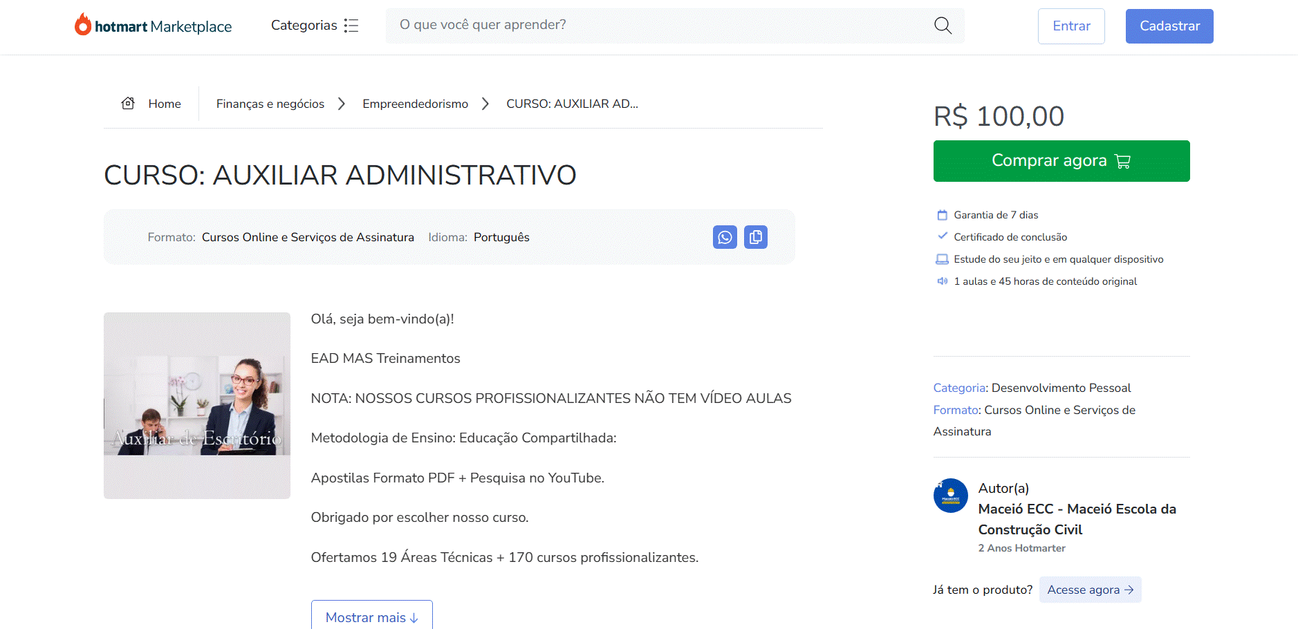 Curso Auxiliar Administrativo - Maceió ECC - Maceió Escola da Construção Civil