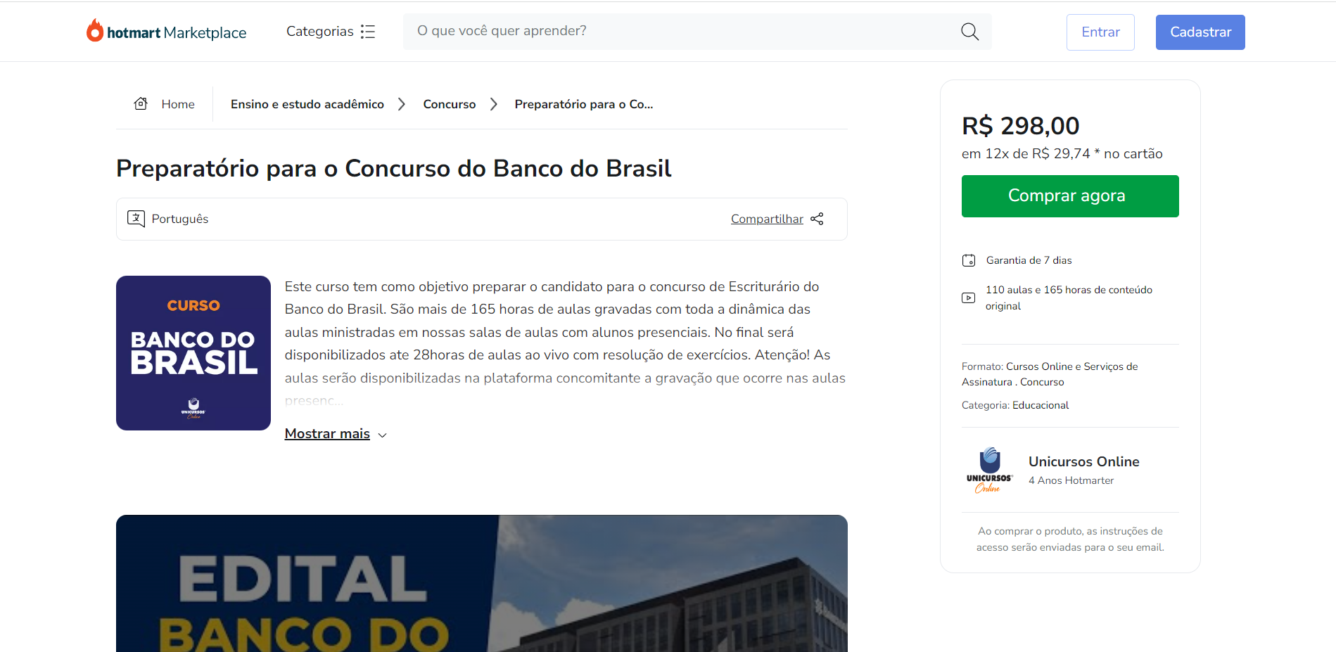 Preparatório para o Concurso do Banco do Brasil - Unicursos Online