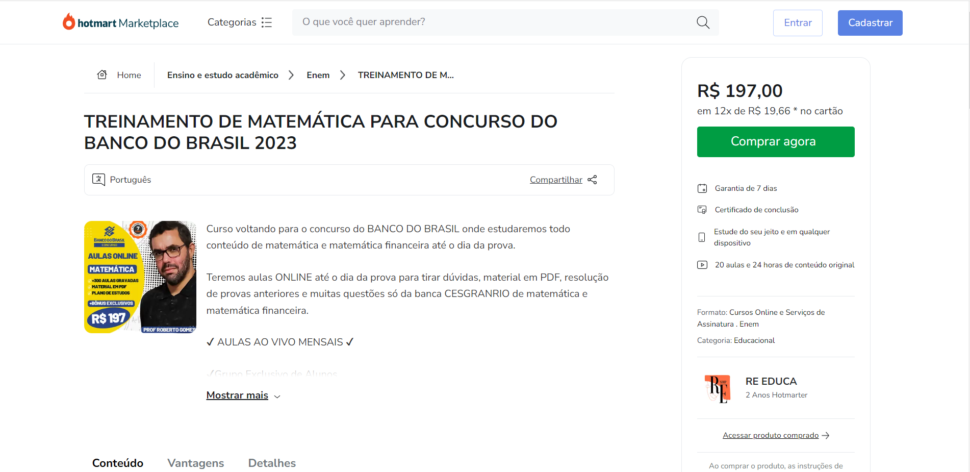 Treinamento de Matemática Para Concurso do Banco do Brasil 2023 - RE EDUCA