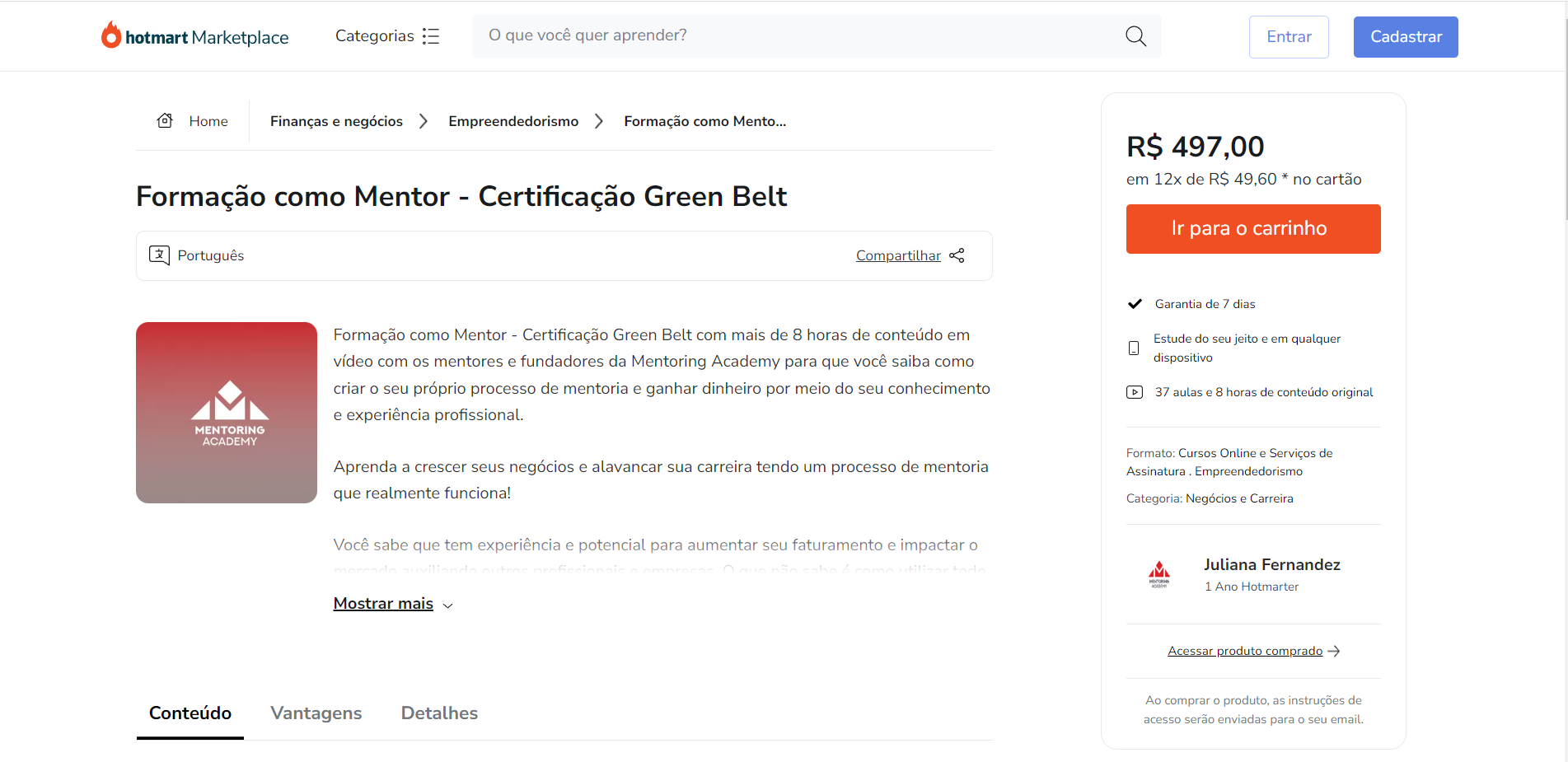 Formação como Mentor Certificação Green Belt - Juliana Fernandez